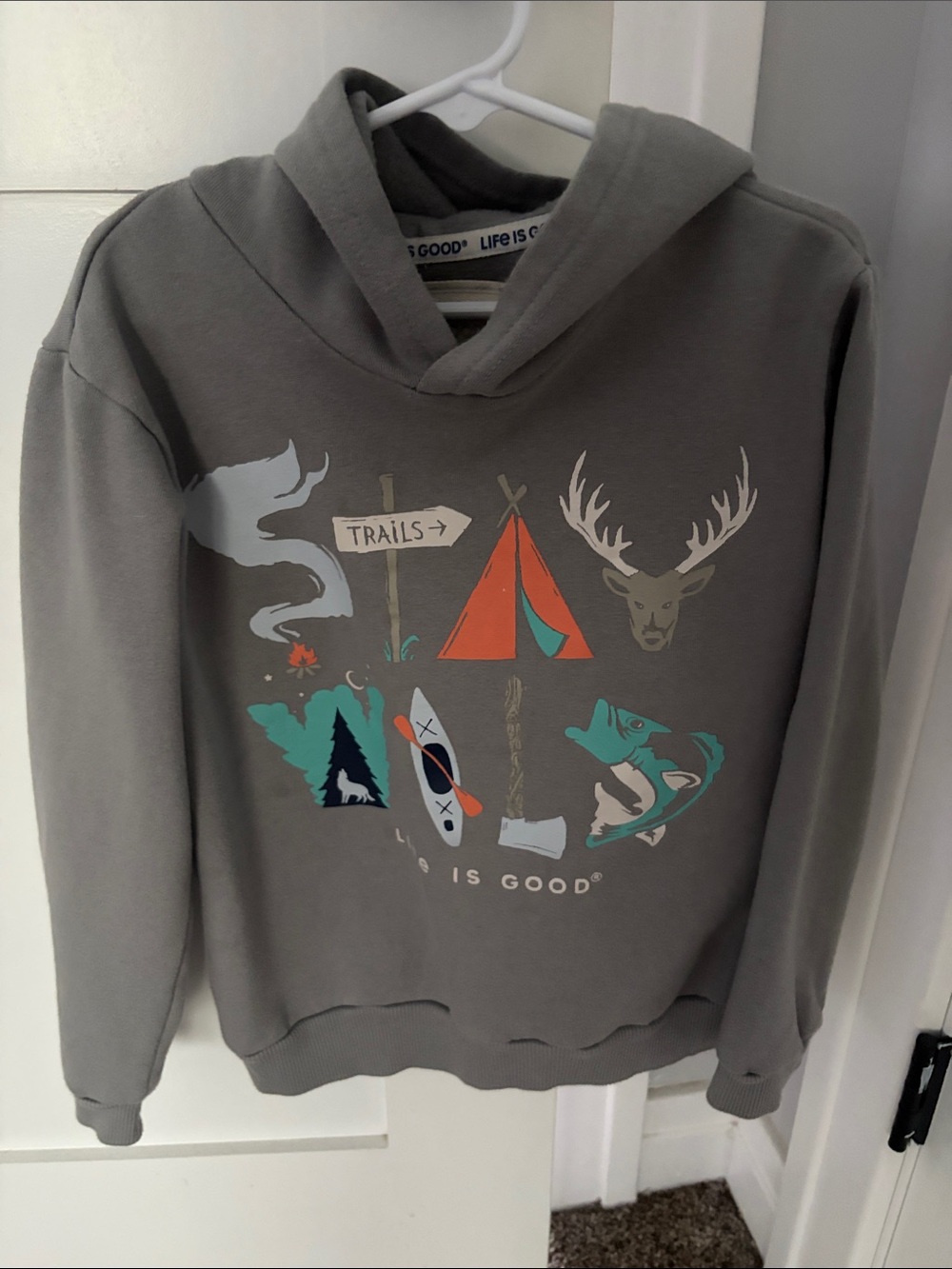 Life Is Good Boys Gray Graphic Hoodie with Camping Accents